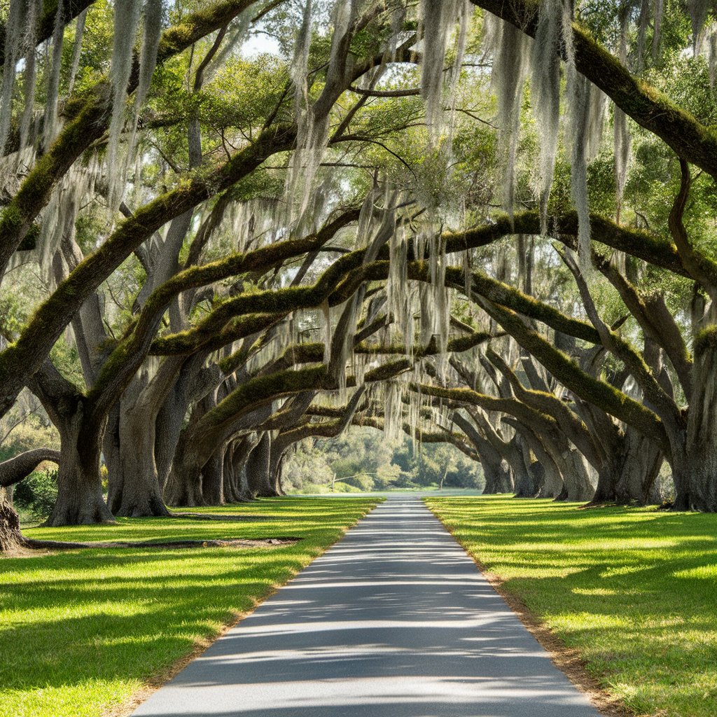 Majestic Live Oaks Draped in Spanish Moss